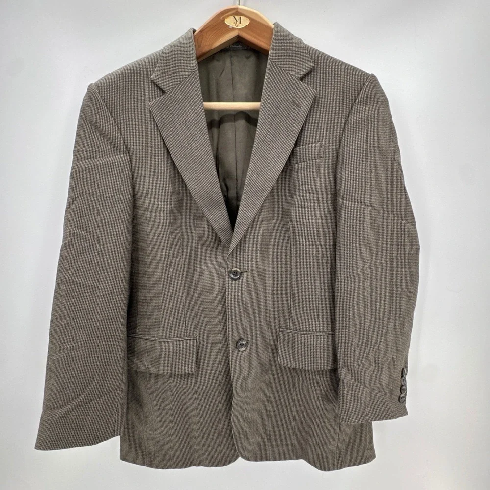 Oscar‎ de la Renta Mens Blazer 44R Gray Micro Houndstooth Two Button Sport Coat